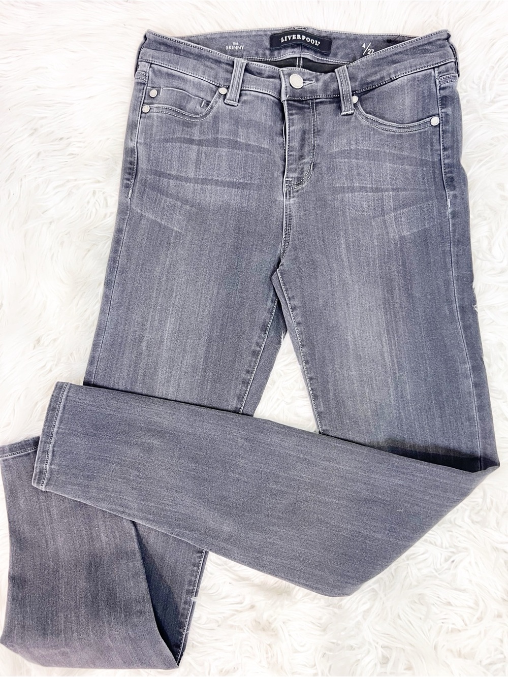 LIVERPOOL GRAY SKINNY JEANS ZIP FLY MID RISE WOMENS SZ 4/27